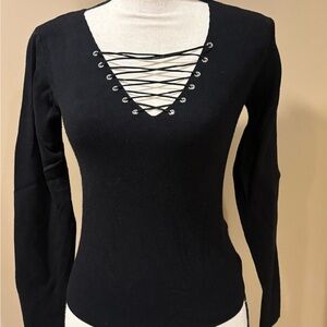 Qed London Black Lace-Up Long Sleeve Top